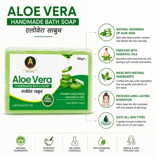Aloe Vera Handmade Bath Soap with Essential Oils | Hydrating Herbal Soap for Soft & Healthy Skin | 100g - Image 3